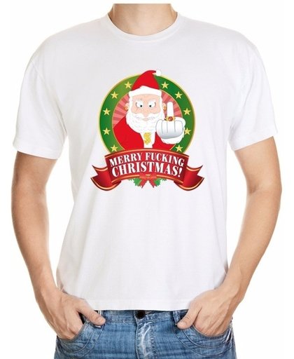 Foute kerst shirt wit - Gangster Kerstman - Merry Fucking Christmas - voor heren M