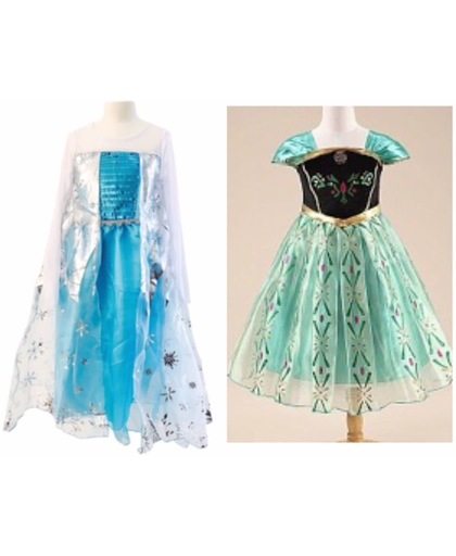 Prinsessenpakket - 2 jurken Elsa + Anna maat 110 (labelmaat 120)+