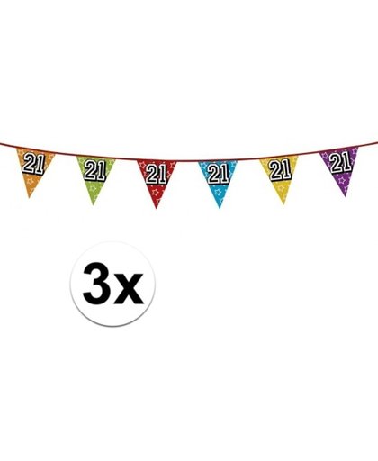 3x 21 jaar vlaggenlijn glitters  - verjaardag slingers