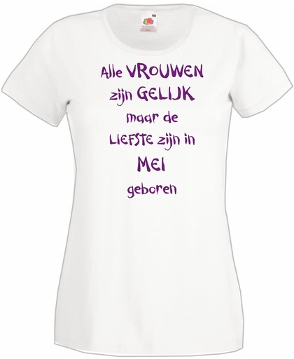 Mijncadeautje - T-shirt - wit - maat XS- Alle vrouwen zijn gelijk - mei