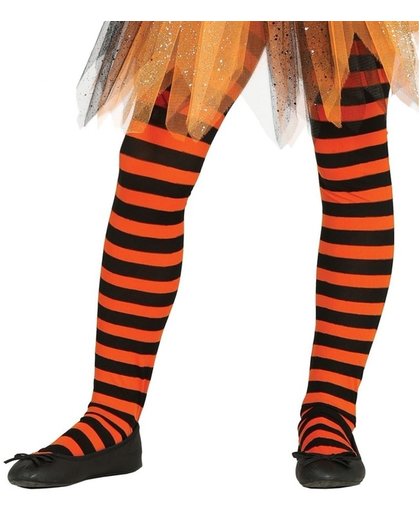 Oranje/zwart gestreepte panty 15 denier voor meisjes