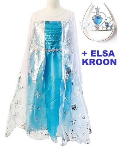 Elsa Jurk 110 + Elsa Kroon-Prinsessen jurk met cape maat 92-98, lengte 65 cm