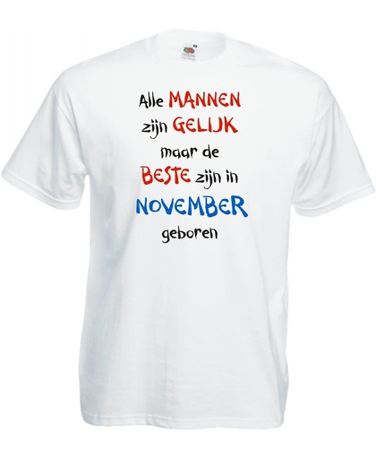 Mijncadeautje - T-shirt - wit - maat XXL- Alle mannen zijn gelijk - november
