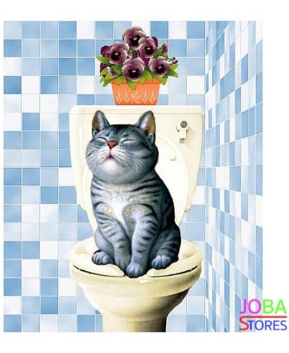 Diamond Painting "JobaStores®" Toilet Kat Blauw - volledig - 30x40cm