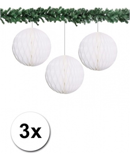 3x decoratie bal wit 10 cm - papieren kerstbal