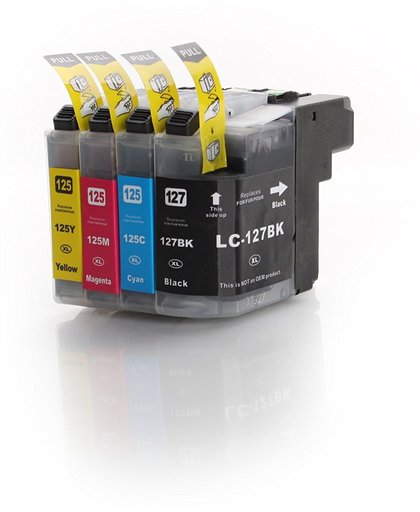 5 Pack Compatible Brother LC125/LC127BK  BK*2/C*1/M*1/Y*1 inktcartridges, 5 pak. 2 zwart, 1 cyaan, 1 magenta, 1 geel