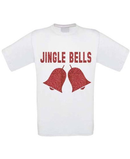 T-shirt Jingle bells glitter maat 152/164 wit