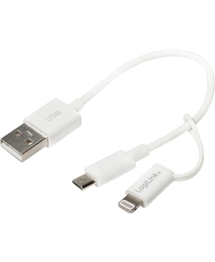 LogiLink 0.15m, USB-A/Micro USB-B+Lightning 0.15m USB A Micro-USB B/Lightning Wit mobiele telefoonkabel