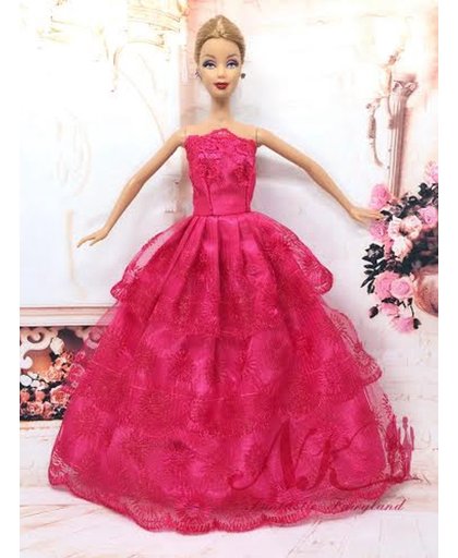 Rode Prinsessenjurk, baljurk of trouwjurk met een schort van 3 lagen kant voor de Barbie pop NBH®