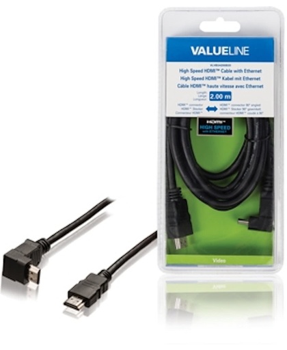 Valueline HDMI kabels High Speed HDMI-kabel met ethernet HDMI-connector - HDMI-connector 90 gehoekt 2,00 m zwart