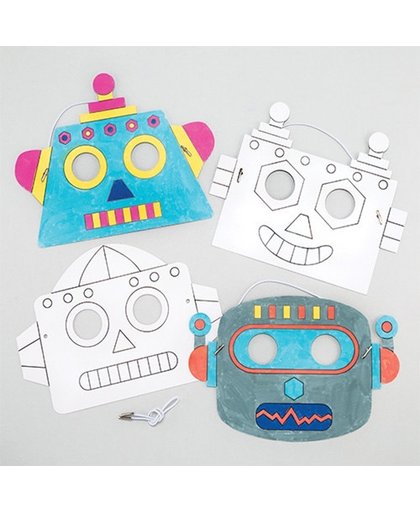 Inkleurbare robotmaskers voor kinderen om te maken en versieren - Knutselset voor kinderen (6 stuks per verpakking)