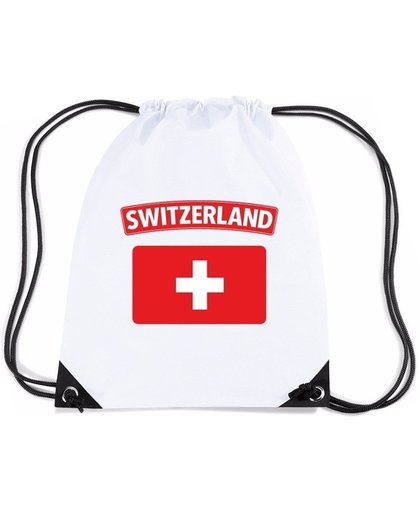 Zwitserland nylon rijgkoord rugzak/ sporttas wit met Zwitserse vlag