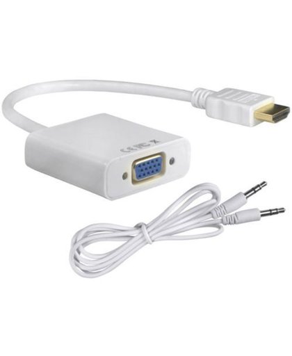 Supersnelle HDMI naar VGA Adapter met Audio Kabel Stekker Converter Splitter Omvormer voor PC / Laptop / Playstation / PS3 / PS4 - Kabellengte: 0,2 meter - wit