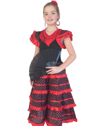 Spaanse jurk zwart rood nieuw, maat 6- kledingmaat 104-110 (5-6 jaar)