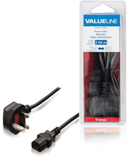 Valueline VLEB11100B20 2m BS 1363 C13 stekker Zwart electriciteitssnoer