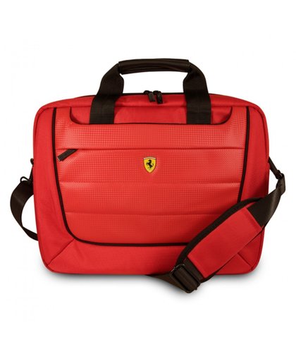 On Track Collection Ferrari Pit Stop Collection New Scuderia 15" Red Nylon PU Carbon Leather with Black Piping Dual Compartment Lightweight Computer Bag for Laptops & Tablets Nylon PU Carbon Leather Laptop tas. 15 Inch