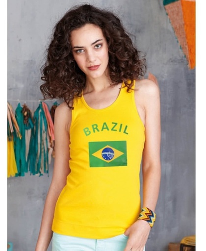 Gele dames tanktop vlag Brazil S