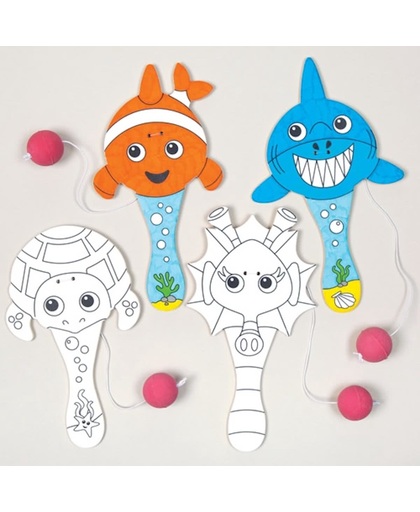 Inkleurbare bats met zeedieren die kinderen kunnen ontwerpen en verven – creatieve zomerknutselset voor kinderen (verpakking van 4)