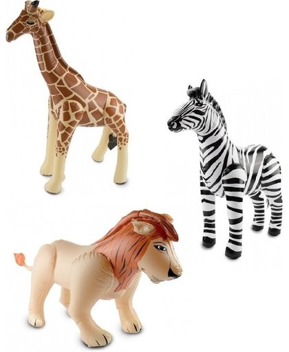 3x Opblaasbare dieren zebra leeuw en giraffe