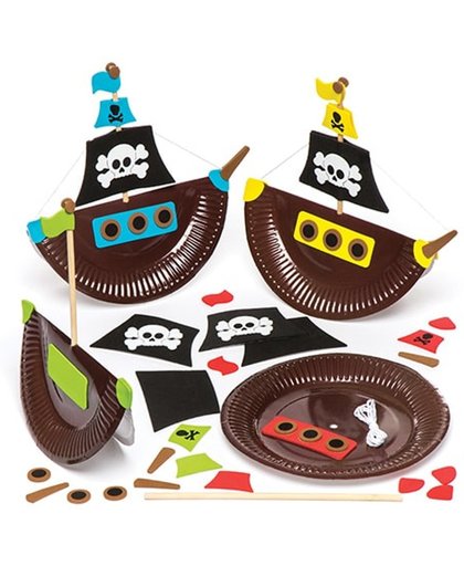 Sets met piratenbordjes voor kinderen om te maken en versieren - Leuke knutselset voor kinderen (4 stuks per verpakking)