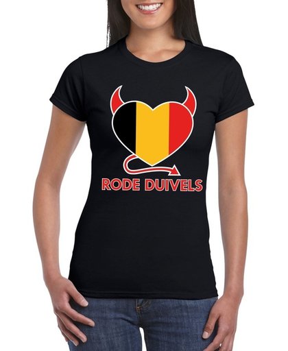 Zwart Belgie rode duivels hart supporter shirt dames S