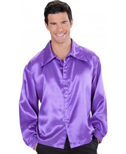 Satijnachtige paarse blouse voor mannen - Verkleedkleding - Maat M