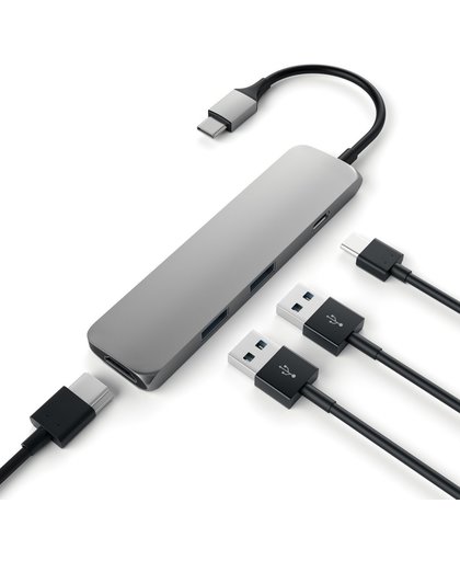 LMP USB-C Combo Hub, HDMI, 2x USB 3.0, USB-C charging port, aluminum housing, space gray