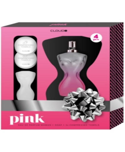 Cloud pink women giftset Inhoud: 4 EDP 90ml, zeep 65g, compr.towels 2x,
