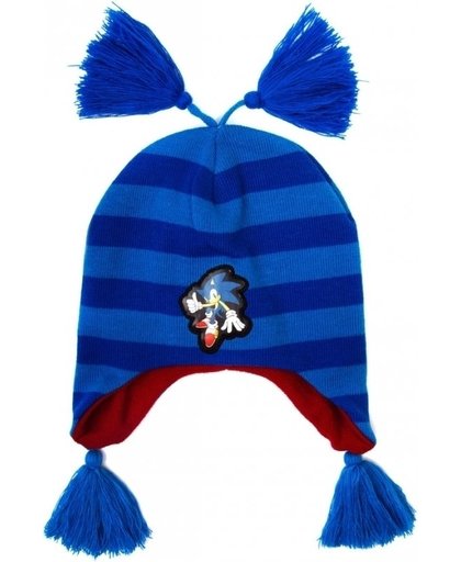Sonic Blue Striped Beanie With Poms