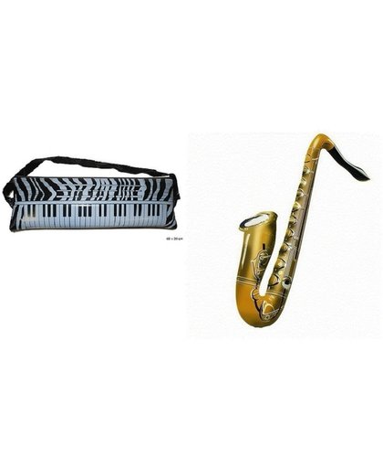 Set 2x opblaasbare muziek instrumenten saxofoon en keyboard