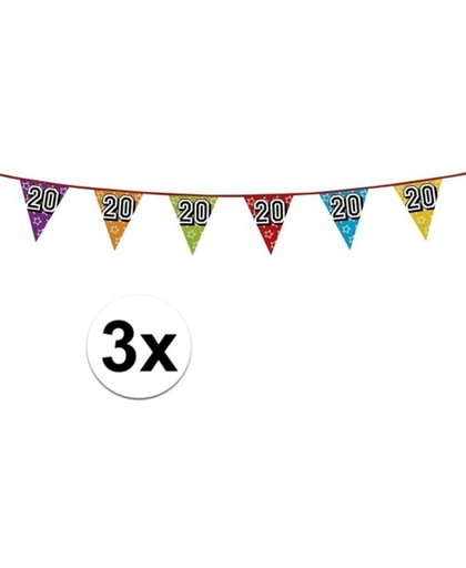3x 20 jaar vlaggenlijn glitters  - verjaardag slingers