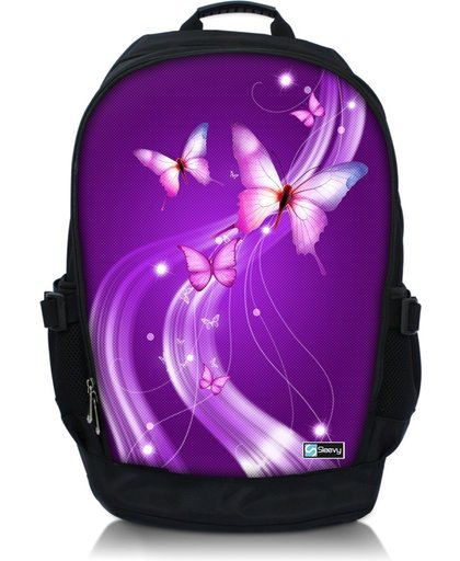 Sleevy 15,6  laptop rugzak purple butterflies