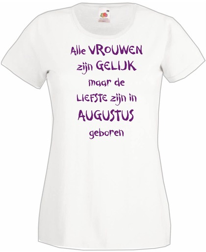 Mijncadeautje - T-shirt - wit - maat XS- Alle vrouwen zijn gelijk - augustus