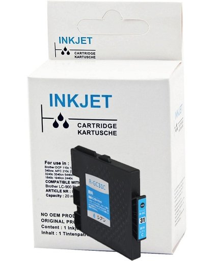 Toners-kopen.nl Ricoh 405533 GC-21C cyaan  alternatief - compatible inkt cartridge voor Ricoh Gc21C cyan wit Label