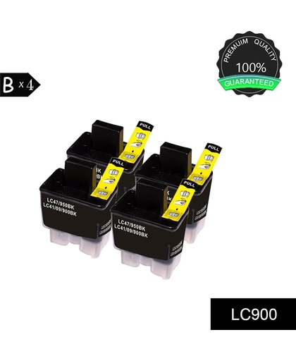 Compatibel voor Brother LC900 LC-900BK inktcartridges - Zwart (Pack of 4)