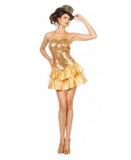 Gouden halter jurk met pailletten voor dames 34 (xs)
