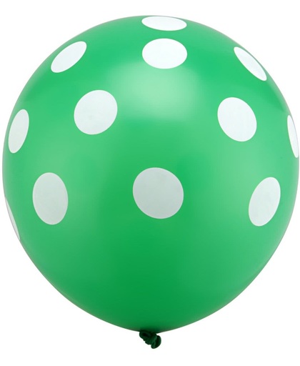 Ballonnen dots appeltjes groen - wit 8 stuks 30 cm