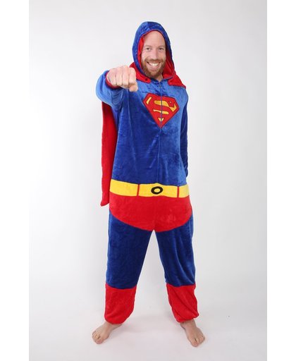 KIMU onesie Superman kinder pak kostuum met cape Supergirl - maat 128-134 - Supermanpak jumpsuit pyama