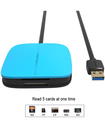 USB 3.0 kaartlezer voor SD/TF/CF/XD /MS Micro SD - Blauw 50cm Kabel
