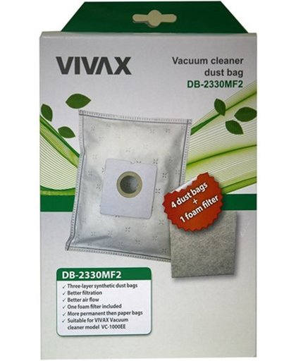VIVAX DB-2330MF2 vier stofzakken plus luchtfilter voor VIVAX stofzuiger type VC-1000EE