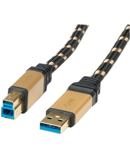ROLINE 11.88.8903 3m USB A USB B Mannelijk Mannelijk Zwart, Goud USB-kabel