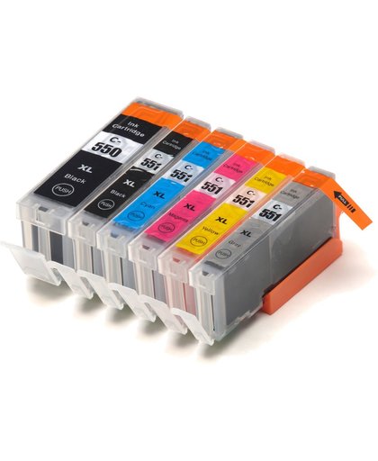 Merkloos – Inktcartridge / Alternatief voor de Canon PGI-550 | CLI-551  inktcartridges, set van 6 stuks. Zwart / Fotozwart / Cyaan / Magenta / Geel / Grijs / Hoge Capaciteit
