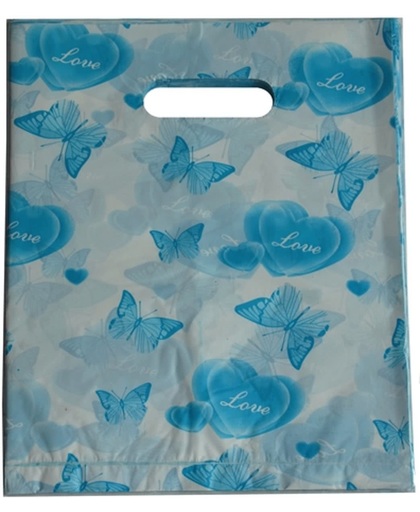 Plastic tasjes blauwe vlinders 25x20 cm (100 stuks)