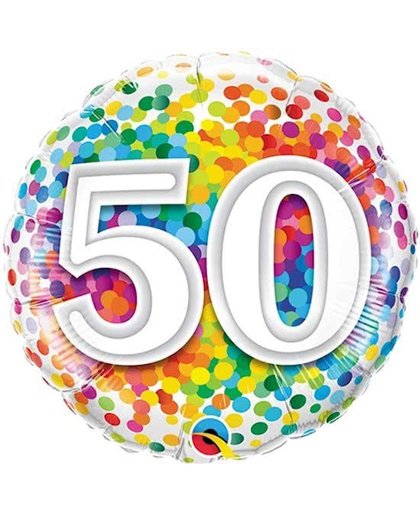 Qualatex - Folieballon - Regenboog confetti - 50 jaar - Zonder vulling - 43cm