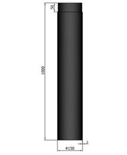 TT Kachelpijp Ø150 lengte 1500 Cylindrisch zwart - zwart  - staal - 2mm - H1500 Ø150mm