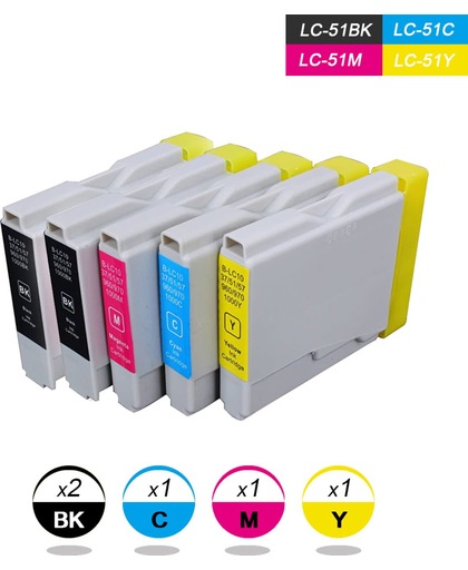 Merkloos   Inktcartridge / Alternatief voor de Compatible Brother LC-1000/LC-970 inktcartridges / 2 zwart, 1 cyaan, 1 magenta, 1 geel