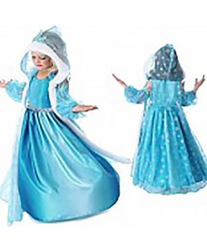 Prinses Elsa - mouwloze verkleed jurk met losse mouwen en cape - maat 98/104 (labelmaat 110) + 4-delig accessoires set