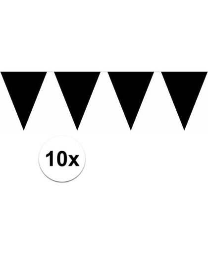 10x vlaggenlijn / slinger zwart 10 meter - totaal 100 meter - slingers