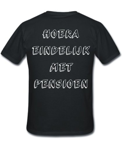 Mijncadeautje T-shirt - Hoera eindelijk met pensioen - - unisex - Zwart (maat L)