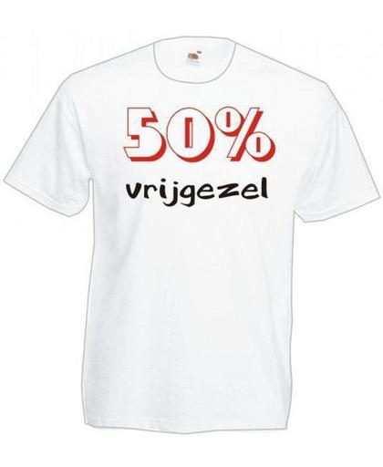 Mijncadeautje Heren T-shirt wit maat XXL - 50 procent vrijgezel
